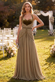 Vestido Maxi A-Line com gola cáqui e decote cáqui com bordas