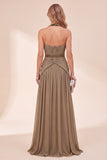 Vestido Maxi A-Line com gola cáqui e decote cáqui com bordas