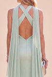 Vestido Maxi de Cetim Verde Mentelã com decote halter e lenço Verde Mermaid Mint