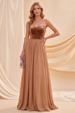 Vestido Maxi A-Line com gola cáqui e decote cáqui com bordas