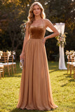 Vestido Maxi A-Line com gola cáqui e decote cáqui com bordas