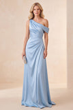 Vestido Maxi Azul Celeste, Cetim A-Line A-Line e Franzido