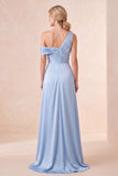 Vestido Maxi Azul Celeste, Cetim A-Line A-Line e Franzido