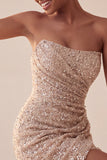 Vestido curto cinto de lantejoulas, cintilante, sem alças, bodycon azul-marinho
