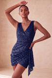 Bodycon cor-de-rosa brilhante, lantejoulas, lantejoulas franzidas, vestido curto de regresso a casa com faixa
