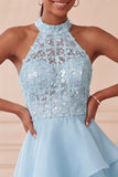 Vestido Curto de Regresso a Casa Azul Celeste Azul Celeste Assimétrico Assimétrico de Finalistas