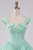 Vestido Curto de Regresso a Casa Verde Verde Mint, Linha em A, com um simples abotoamento e mangas curtas