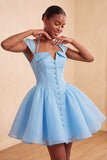 Vestido Curto de Regresso a Casa Verde Verde Mint, Linha em A, com um simples abotoamento e mangas curtas