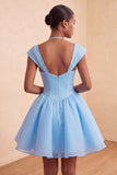 Vestido Curto de Regresso a Casa Verde Verde Mint, Linha em A, com um simples abotoamento e mangas curtas
