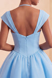 Vestido Curto de Regresso a Casa Verde Verde Mint, Linha em A, com um simples abotoamento e mangas curtas