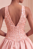 Vestido Curto de Finalistas de Finalistas Azul Celeste Linha em V