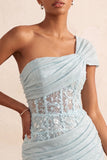 Vestido Curto de Boas-Vindas, Corseto Transparente Transparente de Um Ombro e Renda nas Costas