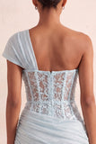 Vestido Curto de Boas-Vindas, Corseto Transparente Transparente de Um Ombro e Renda nas Costas