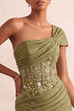 Vestido Curto de Boas-Vindas, Corseto Transparente Transparente de Um Ombro e Renda nas Costas