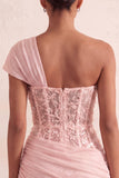 Vestido Curto de Boas-Vindas, Corseto Transparente Transparente de Um Ombro e Renda nas Costas