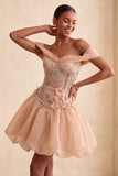 Vestido de regresso a casa, corset rosa de ombros soltos, bainha bolha, com renda nas costas