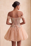 Vestido de regresso a casa, corset rosa de ombros soltos, bainha bolha, com renda nas costas