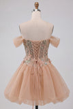 Vestido de regresso a casa, corset rosa de ombros soltos, bainha bolha, com renda nas costas