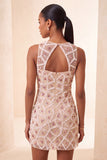 Blush Bodycon Vestido Curto de Decote Redondo com Missangas