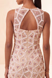 Blush Bodycon Vestido Curto de Decote Redondo com Missangas