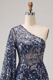Vestido de Homecoming com lantejoulas bodycon de um ombro e penas