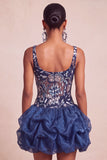 Lantejoulas azul-marinho A-Line Tiras grossas florais Vestido curto de regresso a casa