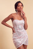 Blush Bodycon Stripless Traceless Lenejoulas Franzidas Vestido Curto de Regresso a Casa