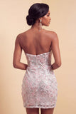 Blush Bodycon Stripless Traceless Lenejoulas Franzidas Vestido Curto de Regresso a Casa