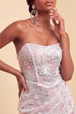 Blush Bodycon Stripless Traceless Lenejoulas Franzidas Vestido Curto de Regresso a Casa