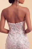 Blush Bodycon Stripless Traceless Lenejoulas Franzidas Vestido Curto de Regresso a Casa