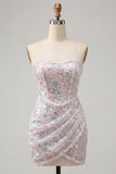 Blush Bodycon Stripless Traceless Lenejoulas Franzidas Vestido Curto de Regresso a Casa