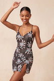 Bodycon preto com alças finas, lantejoulas, vestido curto floral de regresso a casa com fenda