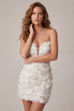 Vestido Bodycon Bodycon Downheart Ivory Sweetheart com lantejoulas