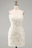 Vestido Bodycon Bodycon Downheart Ivory Sweetheart com lantejoulas