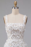 Vestido curto de regresso a casa, decote quadrado, linha quadrada em marfim, com lantejoulas