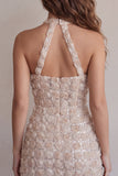 Vestido de regresso ao casal, short-con decote casco, decote largo, floral e lantejoulas