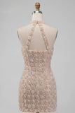 Vestido de regresso ao casal, short-con decote casco, decote largo, floral e lantejoulas