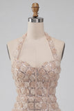 Vestido de regresso ao casal, short-con decote casco, decote largo, floral e lantejoulas