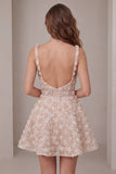 Vestido de finalistas com alças grossas florais champanhe A-Line com lantejoulas