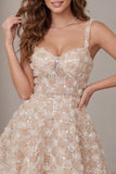 Vestido de finalistas com alças grossas florais champanhe A-Line com lantejoulas