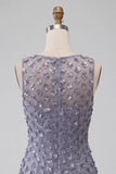 Vestido curto floral de regresso ao lar com decote redondo, lavanda poeirento, com penas