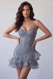 Bodycon Vestido Curto de Regresso a Casa Curto com Folhos Florais de Lavanda Poeirenta