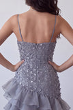 Bodycon Vestido Curto de Regresso a Casa Curto com Folhos Florais de Lavanda Poeirenta