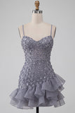 Bodycon Vestido Curto de Regresso a Casa Curto com Folhos Florais de Lavanda Poeirenta