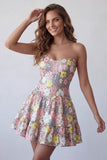Vestido Curto Curto de Regresso a Casa Floral em camadas cor-de-rosa brilhante Honeyheart A-Line com Lantejoulas