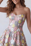 Vestido Curto Curto de Regresso a Casa Floral em camadas cor-de-rosa brilhante Honeyheart A-Line com Lantejoulas
