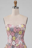 Vestido Curto Curto de Regresso a Casa Floral em camadas cor-de-rosa brilhante Honeyheart A-Line com Lantejoulas