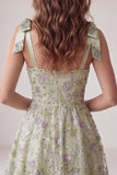 Vestido curto de regresso a casas, Dusty Sage A-Line Floral, alças grossas,