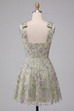 Vestido curto de regresso a casas, Dusty Sage A-Line Floral, alças grossas,