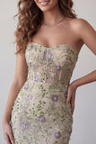 Sweetheart Dusty Sage Bodycon Floral transparente Vestido Curto de Regresso a Casa com Missangas